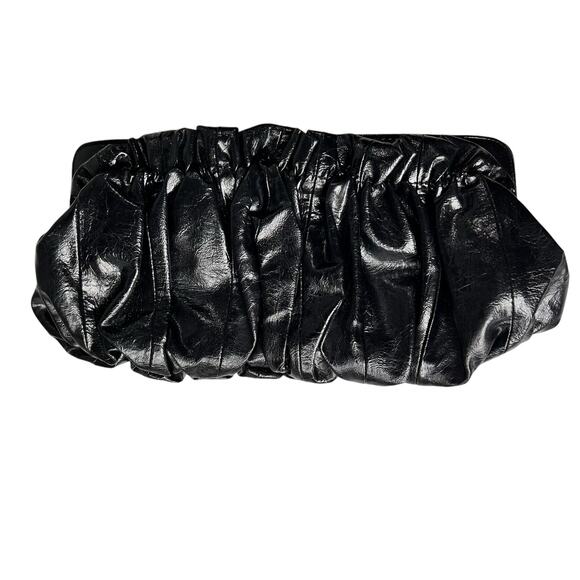 Express Ruched Clutch Handbag Black Faux Patent Leather Evening Clutch Purse - Picture 3 of 9